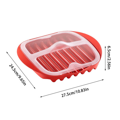 Vassoio per bacon da microonde con coperchio antischizzi, rosso, 1 pezzo 2