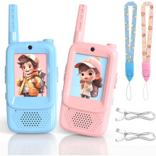Conjunto de dois walkie-talkies com vídeo, tela e efeitos de voz – ideais para ambientes internos e externos, camping, trilhas e como presente de