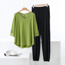 Set de pijamale pentru femei, asortat cu top cu mânecă scurtă și decolteu în V și pantaloni lungi cu buzunare laterale