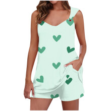 Set pigiama da donna a 2 pezzi per San Valentino con stampa a cuori, composto da top senza maniche e pantaloncini morbidi, abbigliamento per la casa,