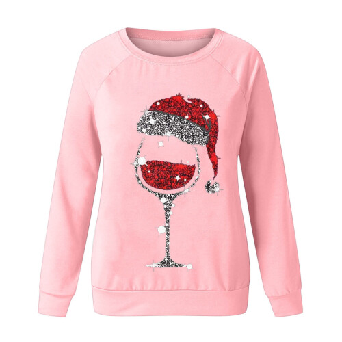 Damen-Weihnachtspullover mit rotem Weinglas-Weihnachtsmützen-Motiv 2