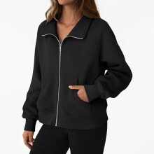 Kukoosong Damen-Sweatshirtjacke mit Reißverschluss, langärmlig, lässig, locker, mit Taschen