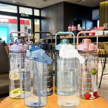 2-Liter-Sport-Trinkflasche mit Strohhalm, auslaufsicher, tragbarer Becher für Fitnessstudio/Yoga/Outdoor | Große Öffnung, ergonomischer Griff,