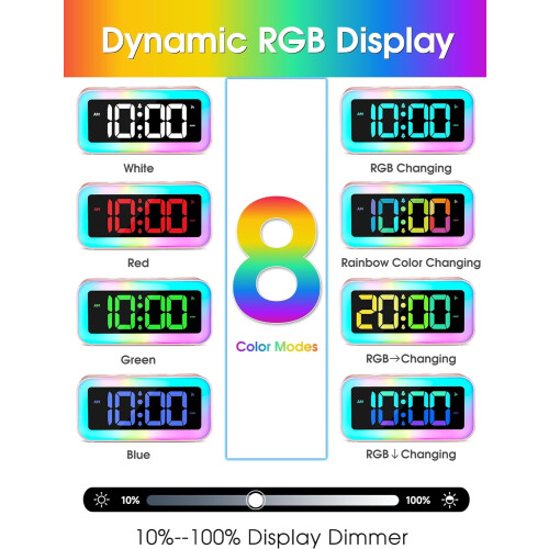 Χαριτωμένο ροζ ξυπνητήρι με νυχτερινό φως RGB – Συμβατό με δωμάτια κοριτσιών, δώρα 2
