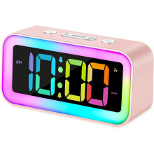 Cute Pink Alarm Clock with RGB Night Light – Compatible with Girls' Rooms, Kawaii Gifts, Kids & Teens, Light Pink