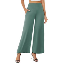 Stretch-Palazzo-Hose für Damen mit weitem Bein, Taschen, lässig und bequem, hoher Bund, elegant