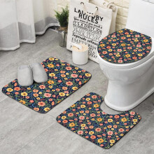 Ensemble de 3 tapis de bain Ă motifs floraux avec tapis en forme de U