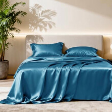 Satin-Kingsize-Bettwäscheset – 4-teiliges, türkisfarbenes Seidenlaken-Set mit tiefen Taschen und luxuriösem Seidengefühl (1 Bettlaken, 1
