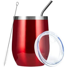 Verre à vin sans pied de 35 cl avec couvercle et paille – Acier inoxydable à double paroi isolante sous vide, couleur bordeaux, moins de 10 $