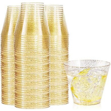 120 vasos de plástico de 9 oz con purpurina dorada – Vasos desechables resistentes para bodas, Acción de Gracias, cumpleaños, Halloween y