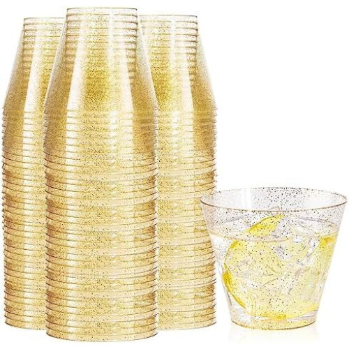 120 τεμάχια πλαστικά ποτήρια 9oz με χρυσή γκλίτερ – Ποτήρια μιας χρήσης βαρέως