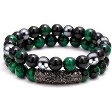 8 mm Tigerauge Dreifach-Schutzarmband – Schwarzes Obsidianperlen-Armband, Heilkristall-Yoga-Armband für Glück und Wohlstand