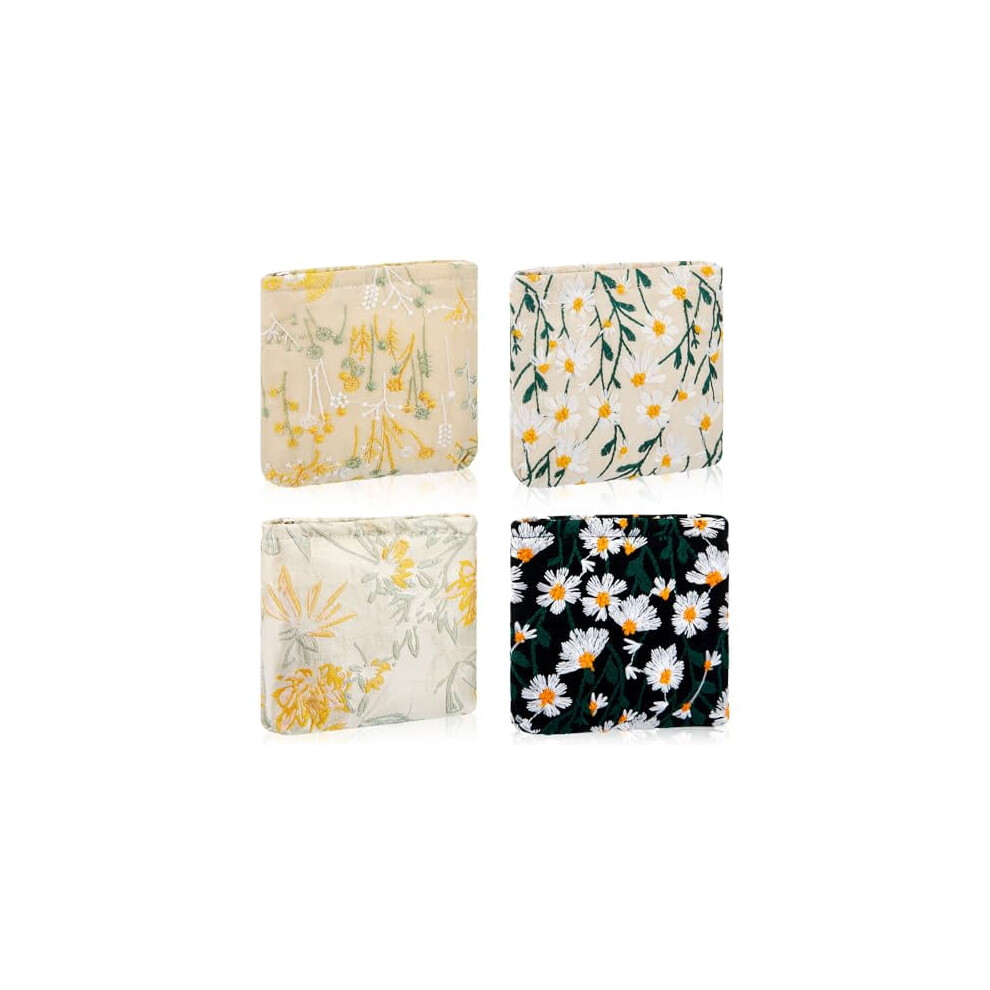 4pcs Floral Corduroy Makeup Bags with Zipper, Portable Mini Cosmetic Pouches for Toiletries, Coins & Essentials â Embroidered, Compatible with Women