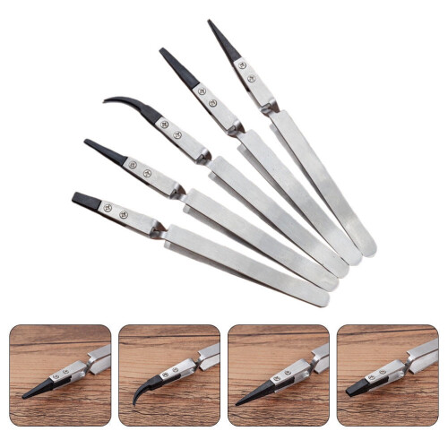 5Pcs Straight Tip Tweezer for Soldering Tasks