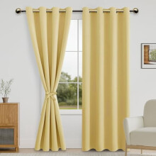 Zatemňovacie závesy do spálne s úväzkami – zatemňovacie, súkromné, s očkami, 125x208 cm, žlté, sada 2 panelov