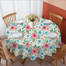 Pioneer Flower Floral Print Pattern Round Tablecloth 60 X 60 Inch, Wrinkle Resistant Wipeable Table Cloth for Kitchen Dining Picnic Patio Party