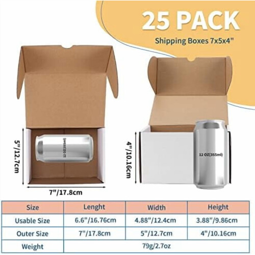 Conjunto de 25 caixas de envio brancas de 7x5x4 polegadas (17,8 x 12,7 x 10,2 cm), caixas de papelão ondulado para embalagem de presentes e