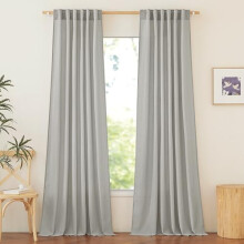 Perdele gri din in, 86 cm lățime x 234 cm lungime, semitransparente, 2 panouri
