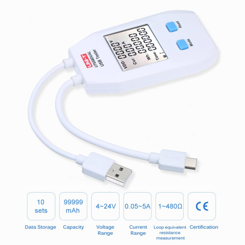 Digitálny USB merač výkonu UT658 - dvojitý ampérmeter a voltmeter 1