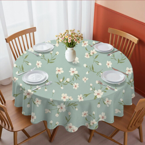 Rund dug i polyester med blomsterprint, 60x60 tommer