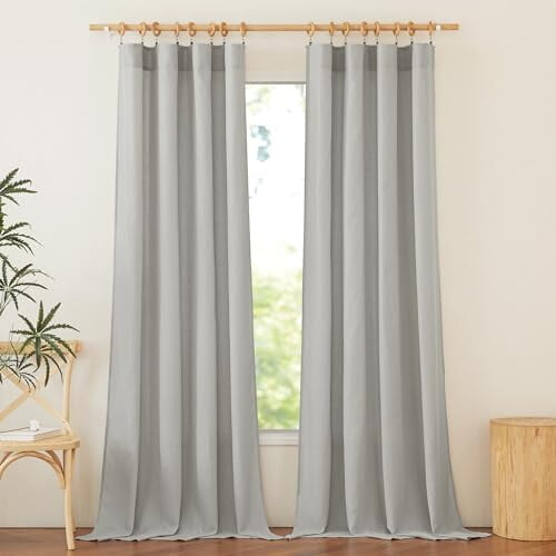 Grå lingardiner 86 cm B x 235 cm L, halvtransparente, 2 paneler 1