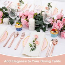180pcs Rose Gold Plastic Silverware Set (60 Forks, 60 Knives, 60 Spoons) – Heavy Duty, Disposable, for Wedding/Party/Birthday – Compatible with