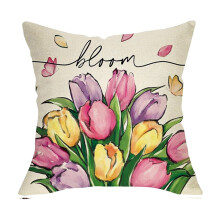 Kussenhoezen met lentetulpenmotief voor fietskussens (18x18 cm), bloemen- en vlinderdesign voor veranda, buiten en huisdecoratie.