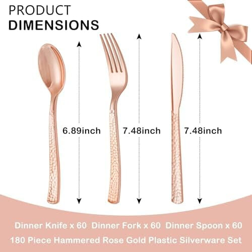 Rose Gold Plastic Silverware Set 180 pcs (60 Forks 60 1