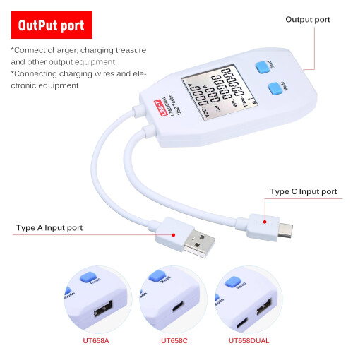 Digitálny USB merač výkonu UT658 - dvojitý ampérmeter a voltmeter 2