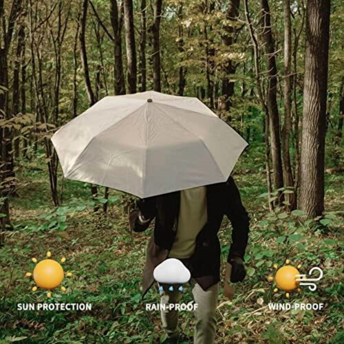 Ombrello da viaggio antivento e compatto, pieghevole automaticamente, portatile, per uomo e donna (grigio) 1