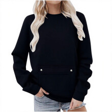Halloween- und einfarbiges Sweatshirt für Damen, lässige Langarmbluse mit Print, lockerer Oversize-Schnitt, Damen-Sweatshirt-Tops (Z02#Schwarz, S)