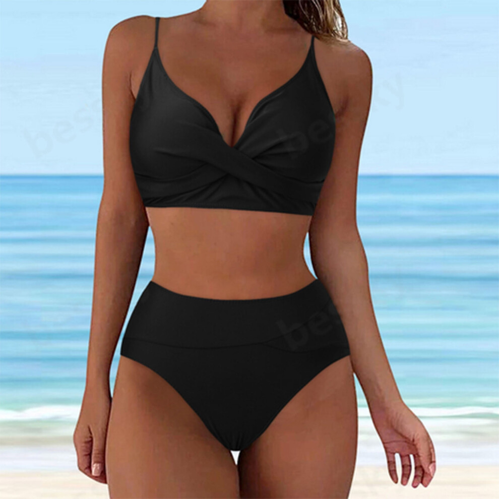 Swimsuits for Women Solid Color Crisscross Swimwear 2Piece Bathing Suits Adjustable Straps Swim Top with High Waisted Bottom-image-OPC-PRQYXSR-NEW