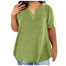 Plus size top voor dames met korte mouwen en V-hals, effen T-shirts, basic tops, XXL