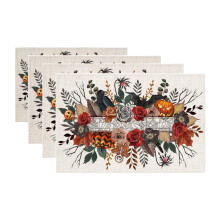 4 kpl halloween-pöytätabletteja, 30,5 cm x 45,5 cm, goottilainen lepakko-/kalloaiheinen, pestävät noita-pöytätabletit – yhteensopiva