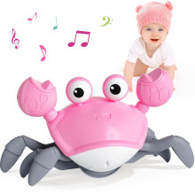Roze inductie kruipende krab met muziek, lopende en dansende krab speelgoed voor baby's, Montessori speelgoed