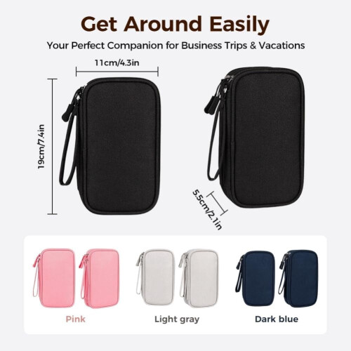 Pochette de rangement pour câbles de voyage noire à double couche 1