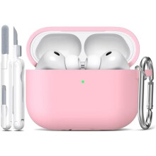 Pehmeä silikonikuori AirPods Pro3:lle (2025, USB-C), vaaleanpunainen – sisältää puhdistussarjan ja avaimenperän, yhteensopiva AirPods Pro3:n