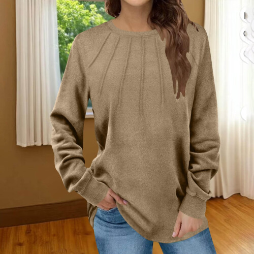 Women's Autumn Winter Solid Round Neck Long Sleeve Tunic Top 1