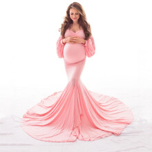 YODETEY Dresses Womens Maternity Dresses Women Pregnants Sexy Photography Props Off Shoulder Long Maternity Dress/Pink 8(L)