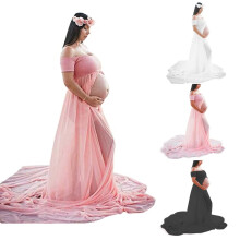 Umstandskleid aus Chiffon mit schulterfreiem Rock für Fotoshootings