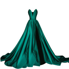 Brautkleid für Strandhochzeiten mit Spitzenapplikationen, Tüllkleid, V-Ausschnitt und Schlitz (Grün, Größe L)