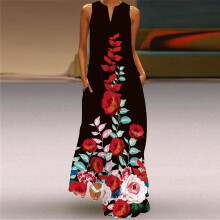 UTTOASFAY Damesjurk in grote maten, casual lange jurk met gestreepte bloemenprint, mouwloze maxi-jurk, watermeloenrood S
