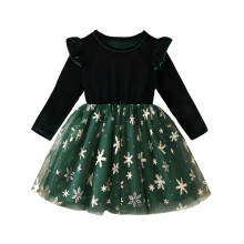Kinderjurk van fleece met lange mouwen, ronde hals en kerstmotief, effen kleur, warm en comfortabel, geschikt voor kinderen van 2-12 jaar (wijnrood,