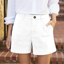 Damen Stretch-Twill-Shorts, Sommer-Freizeit-Bermuda-Shorts, Chino-Shorts zum Hineinschlüpfen, Stretch-Denim-Shorts mit elastischem Bund