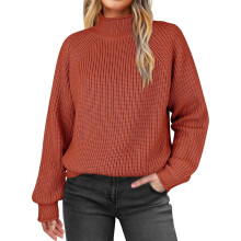 Suéteres femininos da moda para o outono de 2025, suéteres de gola alta, blusas de tricô folgadas de manga comprida, suéteres femininos vermelhos