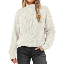 Trendige Damenpullover Herbst 2025: Rollkragenpullover, locker geschnitten, langärmelig, beige, Größe XL