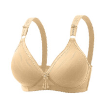 Sutiãs Plus Size Femininos, Sutiãs Sem Aro para Mulheres, Sutiã Feminino Sem Aro com Aro, Estampado, Franzido no Meio, Botão, Respirável, para