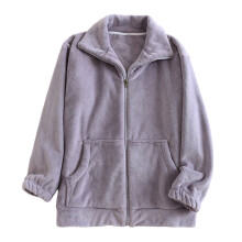 Pijama de franela polar cálido y acogedor para mujer, ideal para invierno, con bolsillo con cremallera completa, manga larga, cuello alto, tallas