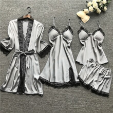 Conjunto de pijama feminino cinza em elastano – Roupa de dormir de verão, tamanho 3XL, ideal para o Dia dos Namorados.