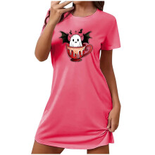 Női ijesztő évszakos hálóruha Plus Size rajzfilmmintás rövid ujjú ruha kerek nyakú puha poliészter spandex S-2XL hangulatos halloweeni